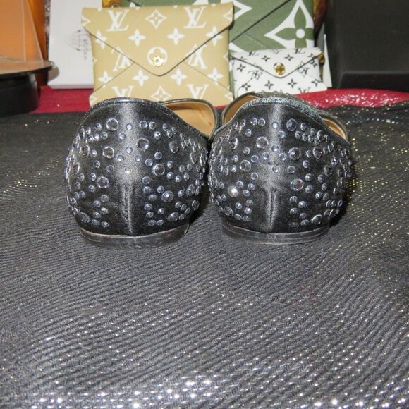 VALENTINO GARAVANI Black Rhinestone Embellished Ballet Flats driving loafers - Picture 5 of 14